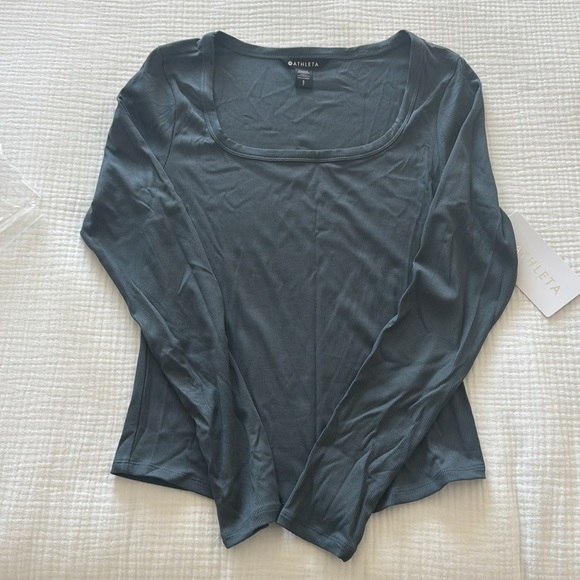 Athleta Signature Rib Square Neck Long Sleeve Top Eden Size S BRAND NEW - Picture 4 of 7
